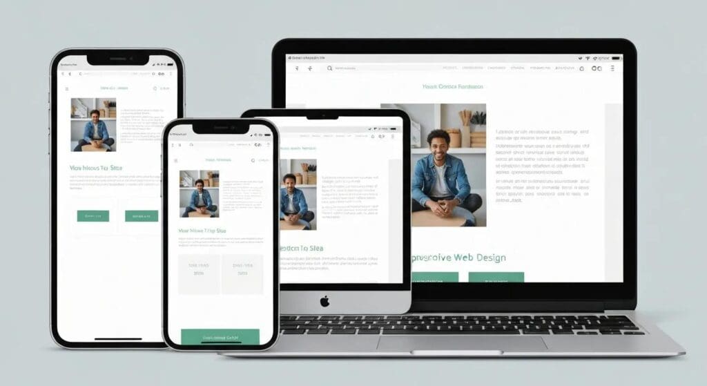 Multiple devices displaying the same website to illustrate responsive web design principles