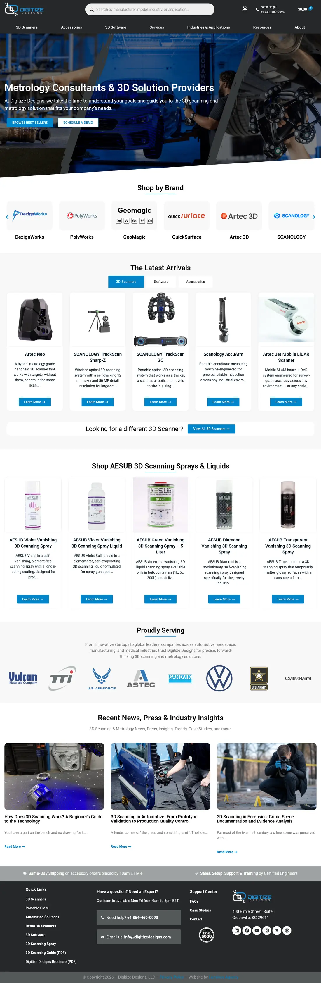 Digitize Designs website, full homepage