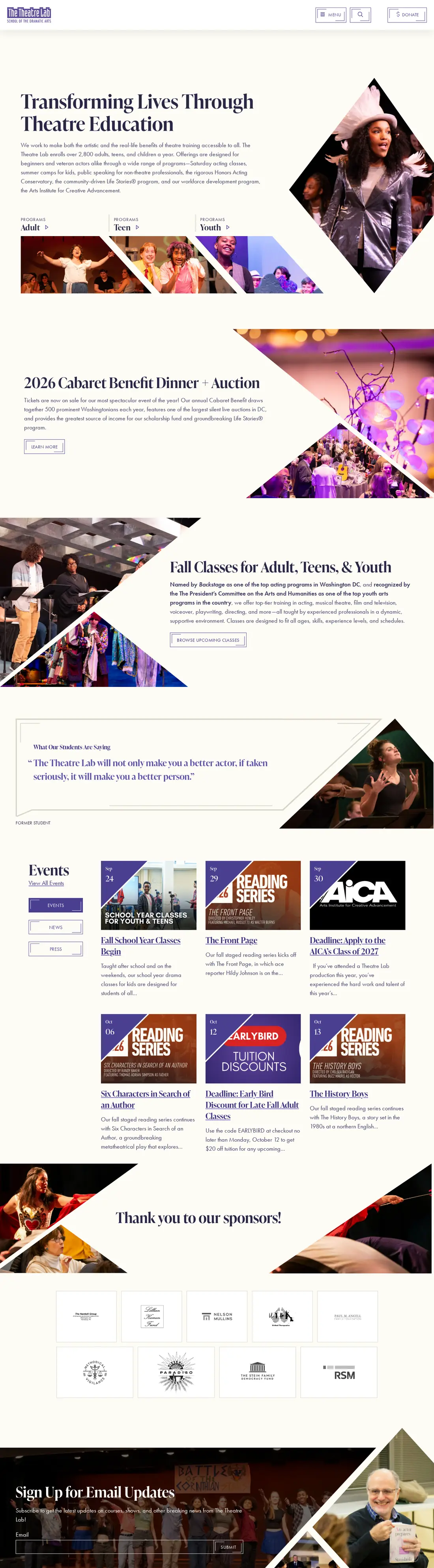 The Theatre Lab website, full homepage